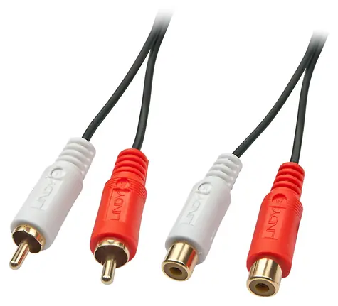 Lindy Audio kabel 2x RCA (M) - 2x RCA (F) 2 m černá / Audio kabel / Stereo / Pozlacené konektory