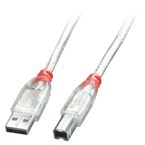 Lindy 41753 transparentní / Kabel USB / USB A (M) - USB B (M) / 2 m / USB 2.0 / 480 Mbit/s
