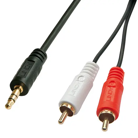 Lindy 2x RCA - 3,5mm jack černá / Audio kabel / Stereo / 5 m / Pozlacené konektory