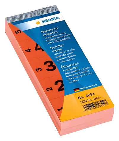 Herma Štítky s čísly 1-500 červená / Etikety / 28x56 mm / 500 ks
