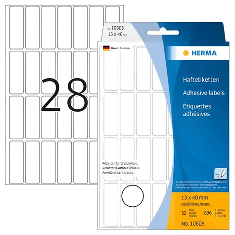 HERMA Univerzální etikety 13x40 mm / bílé, snímatelné / 32 listů / 672 ks