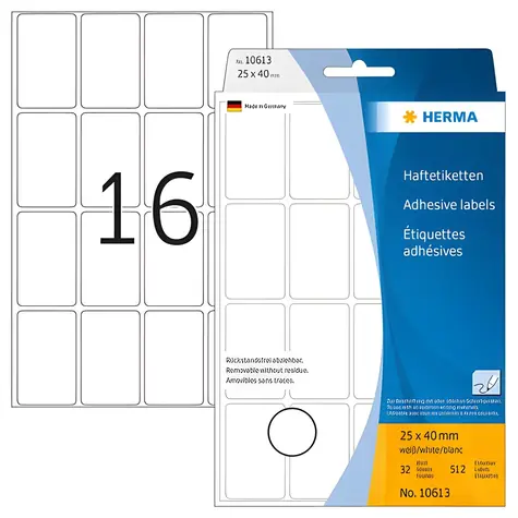 HERMA Univerzální etikety 25x40 mm / bílé, snímatelné / 32 listů / 384 ks