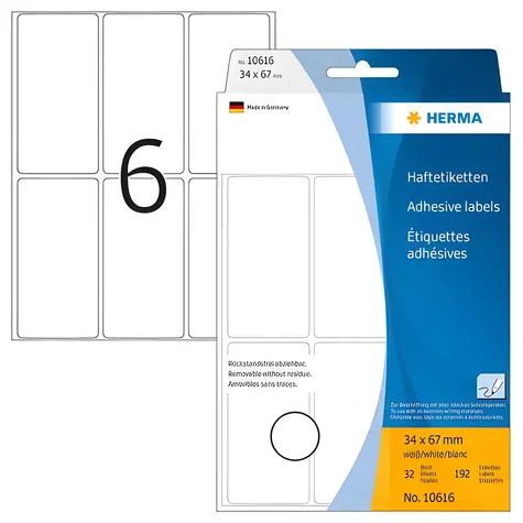 HERMA Univerzální etikety 34x67 mm / bílé, snímatelné / 32 listů / 144 ks