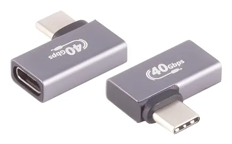 Shiverpeaks USB-C adaptér Pro 90° šedá / Adaptér / Úhlový 90° / USB4 40 Gbit/s / DisplayPort 2.0 / kovové tělo