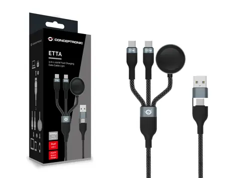 Conceptronic USB-C a USB-A na 2x USB-C kabel černá / Nabíjecí kabel / PD 100W / 480 Mbps / 1,5 m