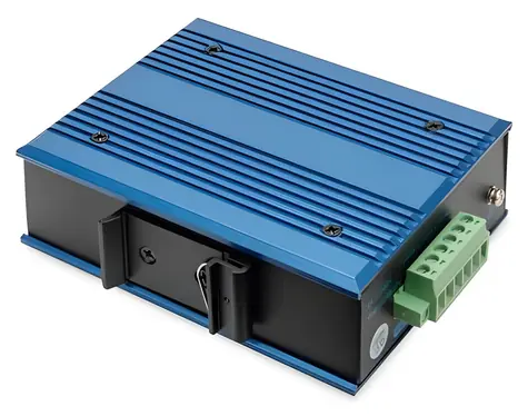 DIGITUS DN-651130 modrý / Switch / průmyslový / 4x 10/100 Mbit / 1x SFP slot / DIN lišta