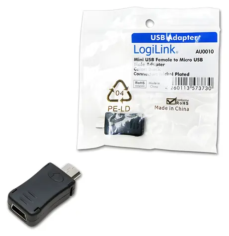 LogiLink Adaptér Micro USB - Mini USB černá / Adaptér / Micro USB (M) / Mini USB (F)