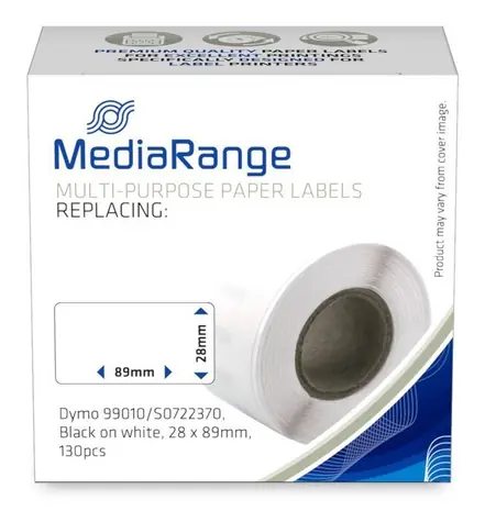 MediaRange Papírové štítky komp. Dymo 99010 / Etikety / 28 x 89 mm / 130 ks / černý tisk / bílý podklad