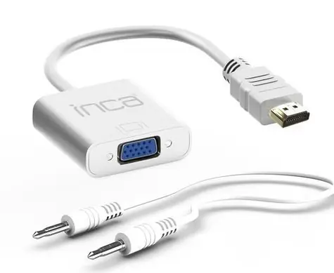 INCA IHTVJ-7 bílá / Adaptér HDMI na VGA + 3,5mm audio / Aktivní / FullHD 60Hz / 0,2 m