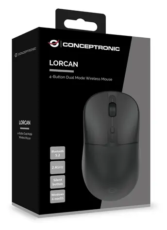 Conceptronic Dual myš černá / Bezdrátová myš / Bluetooth 5.2 + 2,4 GHz / 4 tlačítka / 1600 DPI