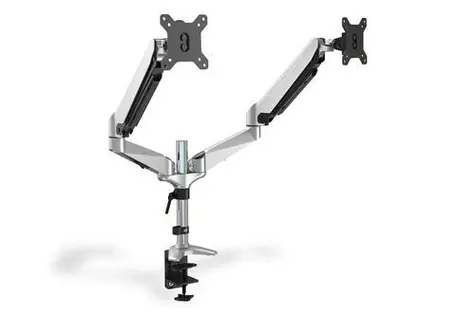 Digitus DA-90353 stříbrná / Držák pro 2 monitory / VESA 75-100 mm / nosnost 2x 8 kg / plynová pružina