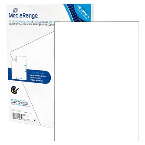MediaRange Etikety 210x297mm bílé / Etikety / A4 / permanentní lepení / matný povrch / Laser/Inkjet / 50 ks