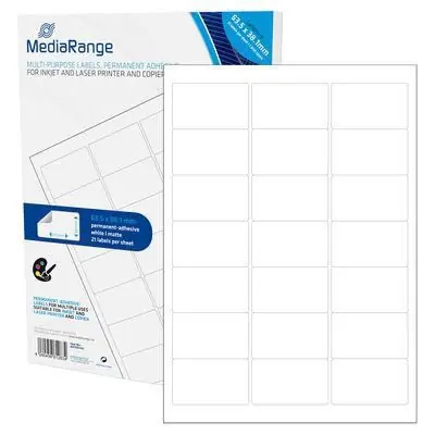 MediaRange Etikety 63,5x38,1mm bílé / Etikety / A4 / permanentní lepení / 21 ks na listu / 1050 ks