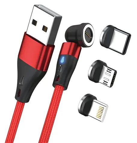 RealPower MagneticCharge3 červená / Magnetický nabíjecí kabel USB-A / 3 A / 1 m / 6 adaptérů