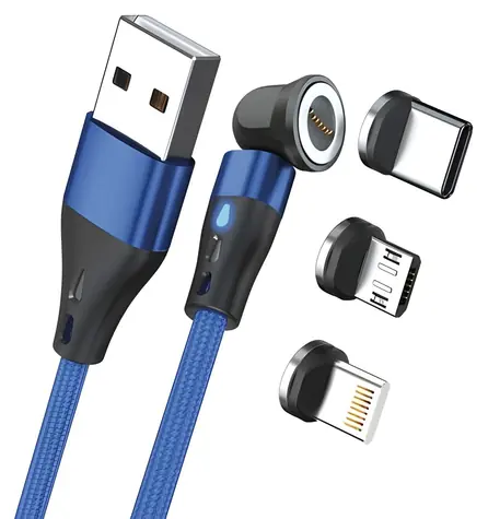 RealPower Magnetic 3A modrá / Magnetický nabíjecí kabel / USB-A / 2 m / 6 adaptérů