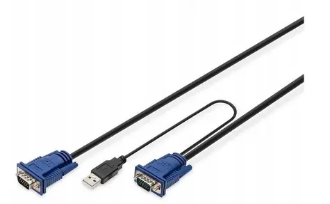 Digitus KVM kabel VGA/USB 5m černo-modrá / Kabel / D-Sub15 + USB - D-Sub15 / Samec/samec