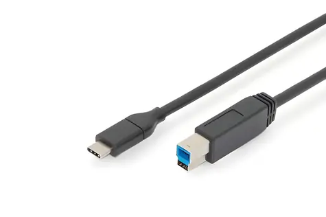 Digitus USB 3.0 kabel USB-C - USB-B 1,8m černý / Kabel / 5 Gbit/s / USB PD