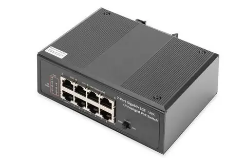 Digitus průmyslový switch 7x Gigabit PoE 240W černá / Switch / Unmanaged / VLAN / DIN lišta