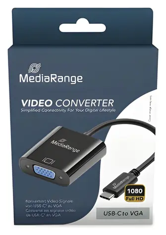 MediaRange USB-C na VGA černá / Adaptér / Full HD 60 Hz / pozlacené kontakty / 20 cm