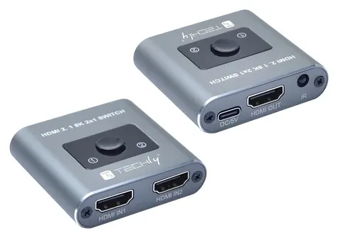 Techly HDMI-2128KT šedá / HDMI přepínač / 2x HDMI vstup / 1x HDMI výstup / 8K 60 Hz / dálkové ovládání