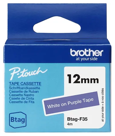 Brother BTAG-F35 páska bílá / fialový podklad / šířka 12mm / 4m
