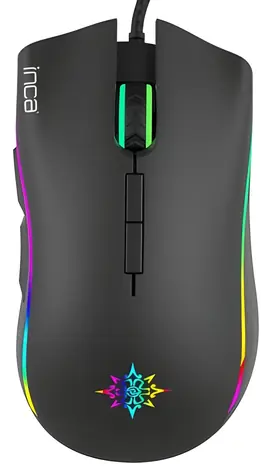 INCA IMG-349 černá / Drátová herní myš / optická / 6400 DPI / 7 tlačítek / RGB / USB / 1.6m