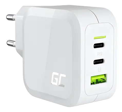 Green Cell GaN USB nabíječka 65W bílá / Nabíječka / 2x USB-C / 1x USB-A
