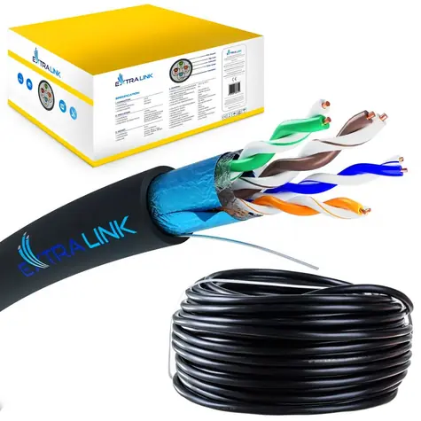 Extralink CAT5E FTP V2 černá / Síťový kabel / F/UTP / venkovní / 305 m