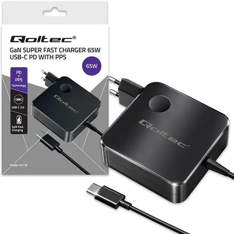 Qoltec GaN Super Fast / Nabíječka / USB-C PD PPS / 65W / 5-21V / 3-3,25A