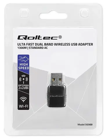 Qoltec 56988 / WiFi adaptér / USB 3.0 / AC / DUAL band / 1300 Mbps