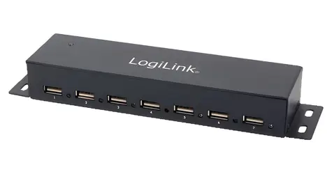 LogiLink USB hub černá / USB hub / 7x USB-A 2.0 / kovové tělo / napájecí adaptér