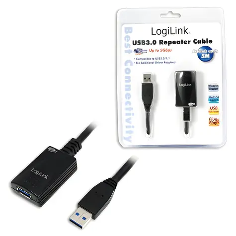 LogiLink Prodlužovací kabel USB-A 5 m černá / Prodlužovací kabel / USB 3.0 / 5 Gbit/s