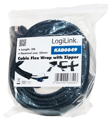 LogiLink Organizátor kabelů se zipem černá / Organizátor kabelů / 50 mm x 2 m