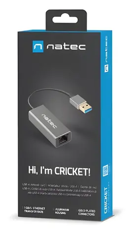 Natec Cricket černá / Síťová karta / USB 3.0 / RJ-45 / 10/100/1000 Mbps