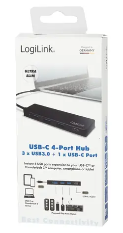 LogiLink USB-C Hub černá / USB hub / 3x USB-A 3.2 / 1x USB-C / ultratenký