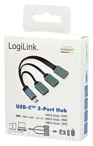 LogiLink USB-C hub 3 porty černá, šedá / USB-C hub / 2x USB-A 2.0 / 1x USB-A 3.0
