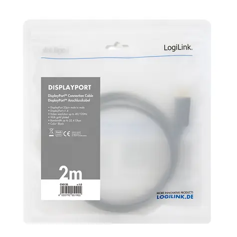 LogiLink DisplayPort 1.4 černá / Kabel DisplayPort / 2 m / 8K/60 Hz