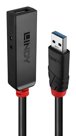Lindy USB 3.0 aktivní prodlužka Slim černá / USB-C / 8 m / 5 Gbit/s / DC napájení