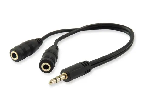 Equip Jack 3,5mm černá / Audio rozdvojka pro headset / 2x Jack 3,5mm / 0,13 m