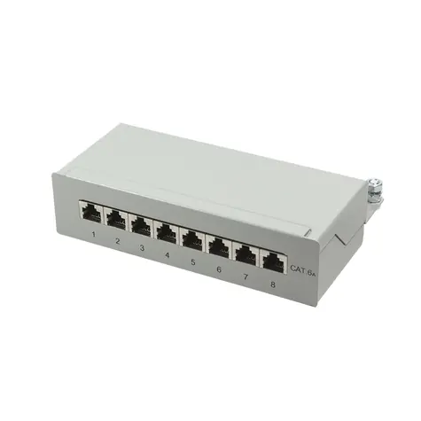 LogiLink Patch panel šedá / Patch panel / 8 portů / Cat6A / stolní/nástěnná montáž / RJ-45