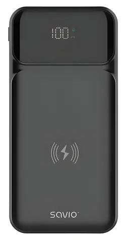 Savio BA-09 černá / Powerbanka / 10000 mAh / bezdrátové nabíjení / USB-C, USB-A / PD, QC 20W