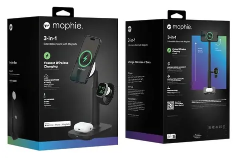 Mophie Extendable Stand MagSafe 3v1 černá / Bezdrátový nabíjecí stojánek / MagSafe / 15W
