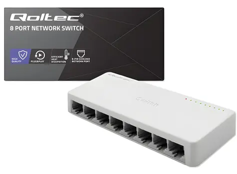 Qoltec 52248 / Síťový switch / 8x RJ45 / 1000 Mbps
