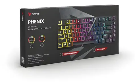 Savio Phenix černá / Herní klávesnice / mechanická / bezdrátová / Gateron Red Pro / podsvícení