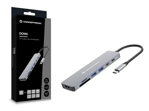 Conceptronic USB-C dokovací stanice šedá / Dokovací stanice / HDMI 4K 60Hz / USB-C PD 100W / čtečka SD a microSD