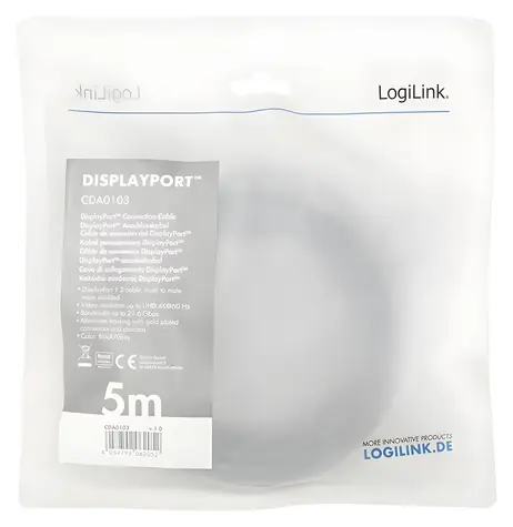 LogiLink DisplayPort 1.2 černo-šedá / Kabel DisplayPort / 5 m / 3840×2400 / 165 Hz