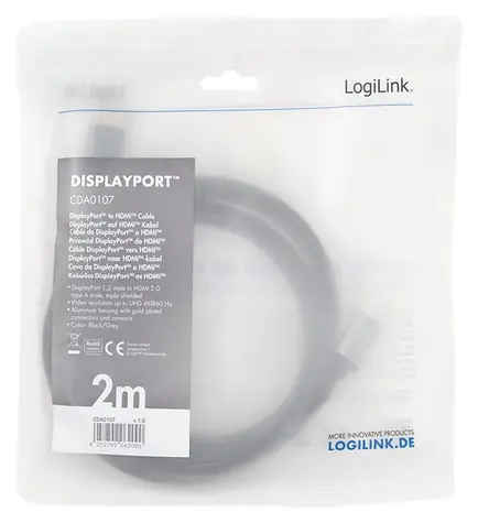 LogiLink CDA0107 černá / Kabel / DisplayPort - HDMI / 4K 60Hz / 2 m