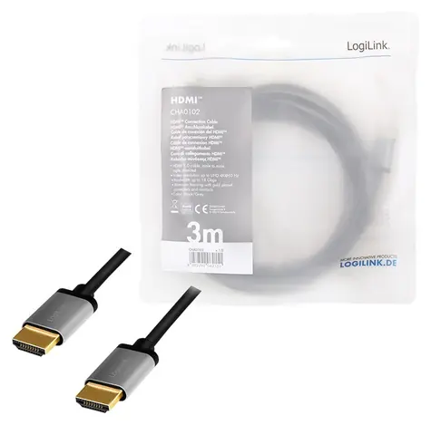 LogiLink HDMI 2.0 černá / HDMI kabel / 4K/60Hz / pozlacené konektory / 3 m