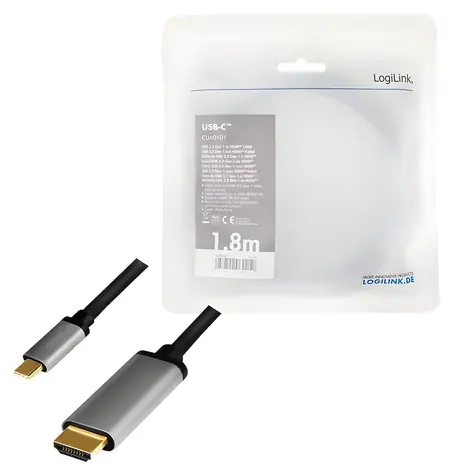 LogiLink USB-C - HDMI černá/šedá / Redukce / 4K 60Hz / 1,8 m / pozlacené konektory