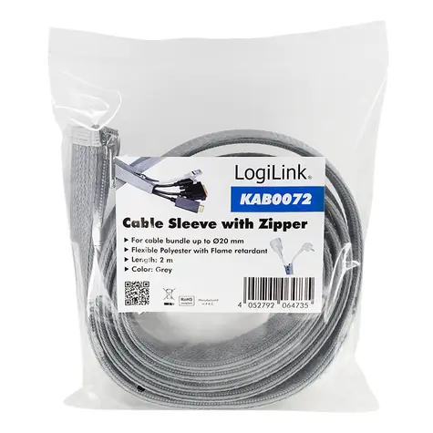 LogiLink Organizátor kabelů se zipem šedá / Organizátor kabelů / 30 mm x 2 m